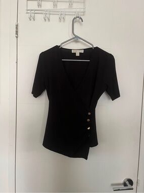 Michael Kors Black Wrap-Style Top with Gold Buttons